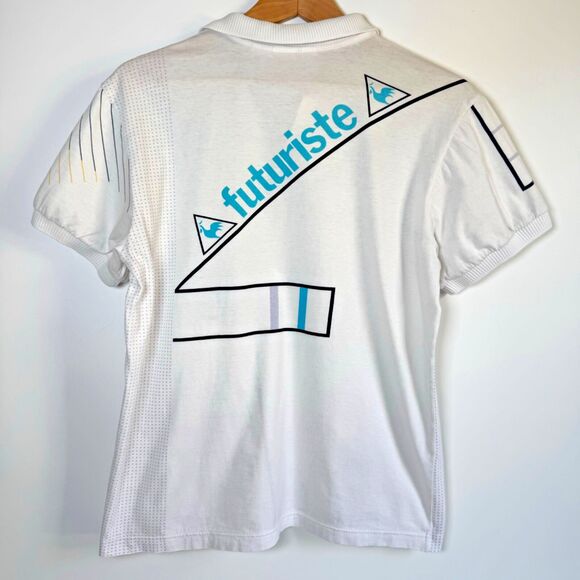 Le Coq Sportif Futuriste Polo Shirt Mens Small White Geometric Made in Japan - Picture 4 of 11